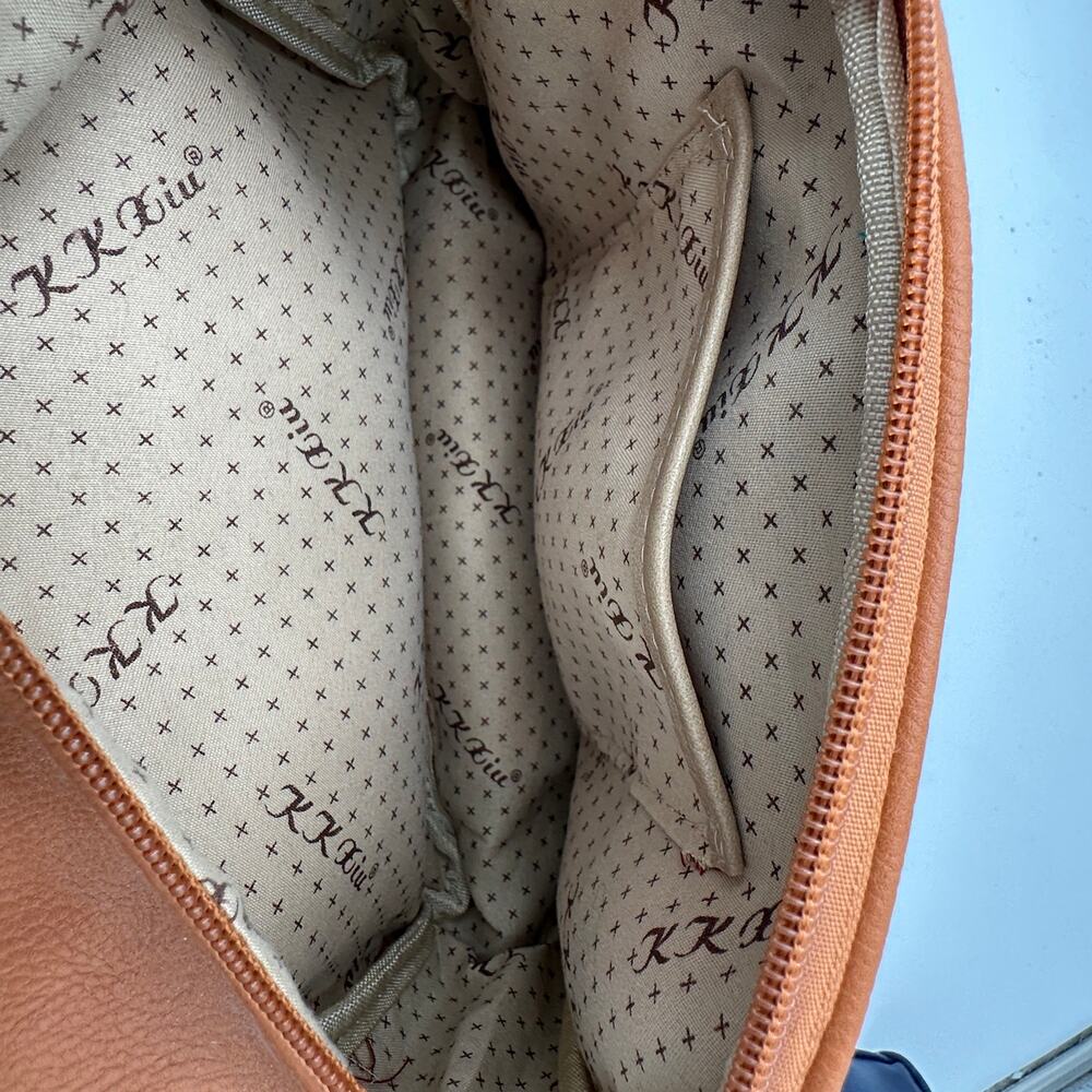 Quilted Dual Compartment Crossbody Bag Tan Brown Multi Pocket Shoulder Purse EUC - Picture 7 of 14